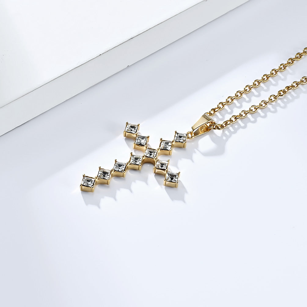 European And American Gender-Free Light Luxury Zircon Cross Necklace