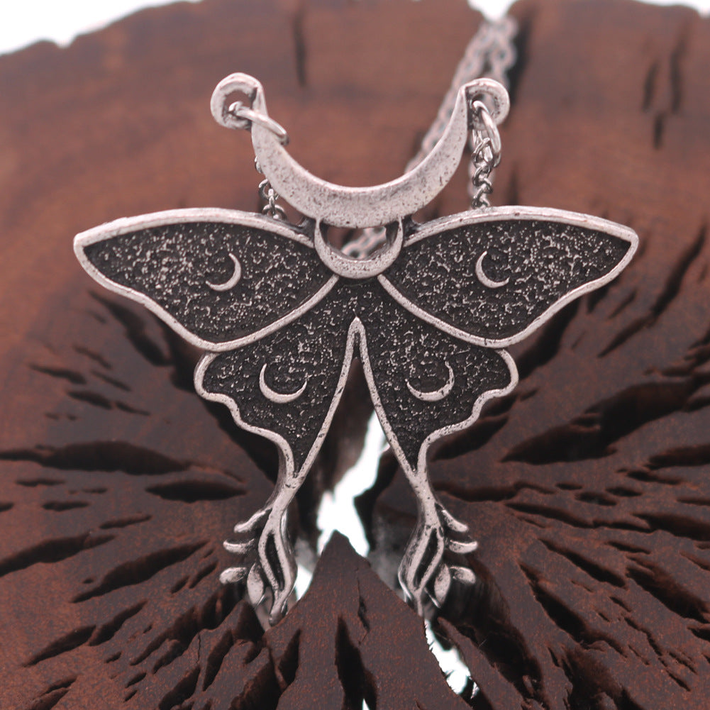 Vintage Moon and Moth Zinc Alloy Necklace - Norse Legacy Collection