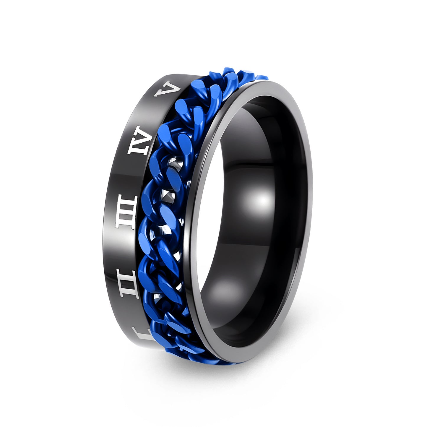 Planderful Everyday Genie Titanium Steel Ring Rotatable Chain Decompression Unisex Roman Numerals Jewelry Size 7 13