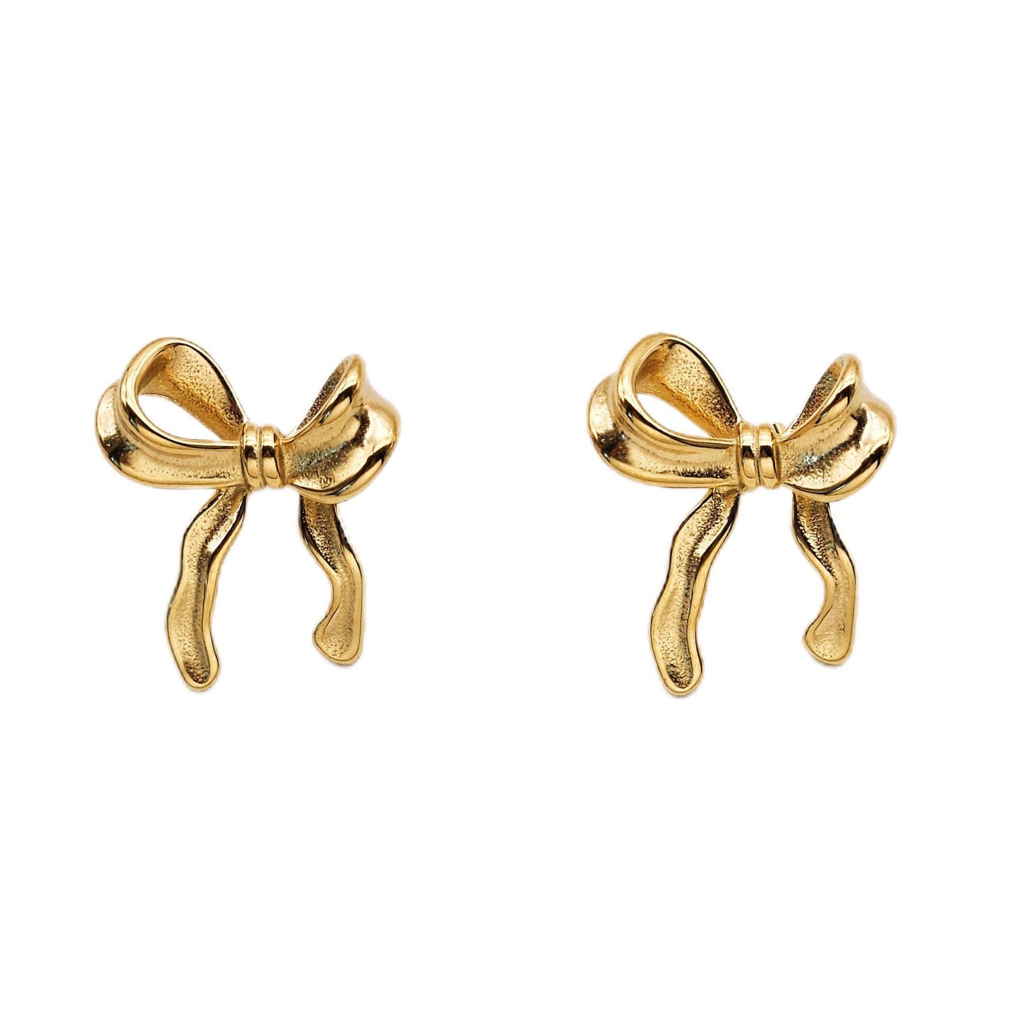 Planderful Ribbon Bow Stainless Steel Stud Earrings Gold Plated For Women Premium Versatile Statement