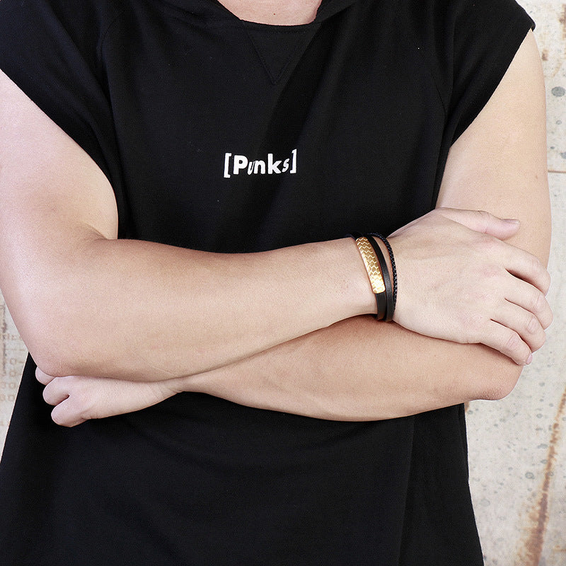 Planderful Mens Woven Leather Bracelet Geometric Retro