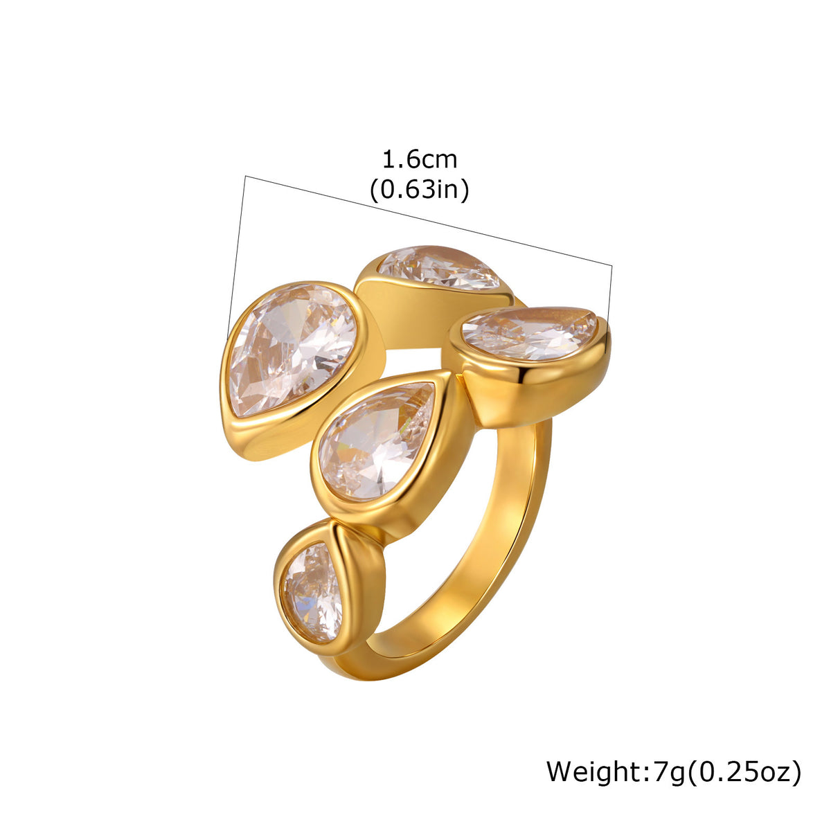 Stainless Steel Water Drop Zircon Embellishment Ring Elegant