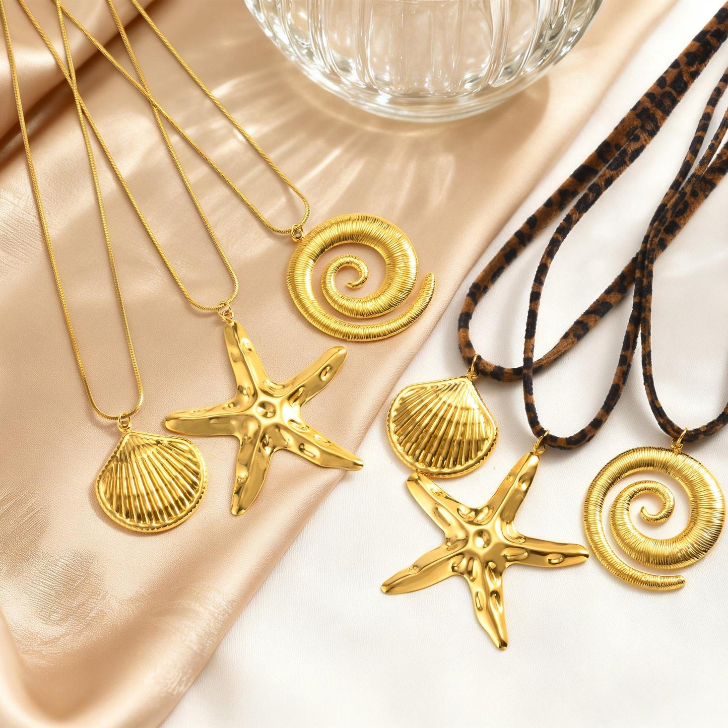 Cold Wind Ocean Stainless Steel Shell Pendant Leopard Print Long Item Decoration Necklace