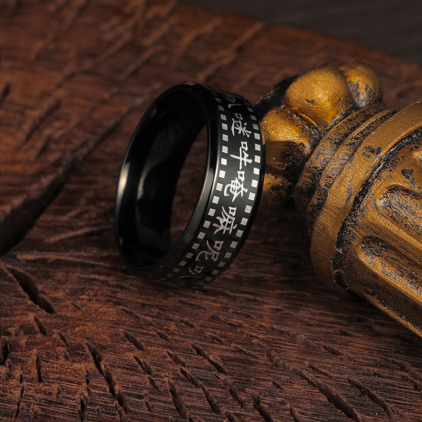 Durable Planderful Stainless Steel Mantra Ring for Men and Unisex with Six Character Heart Meridian Design