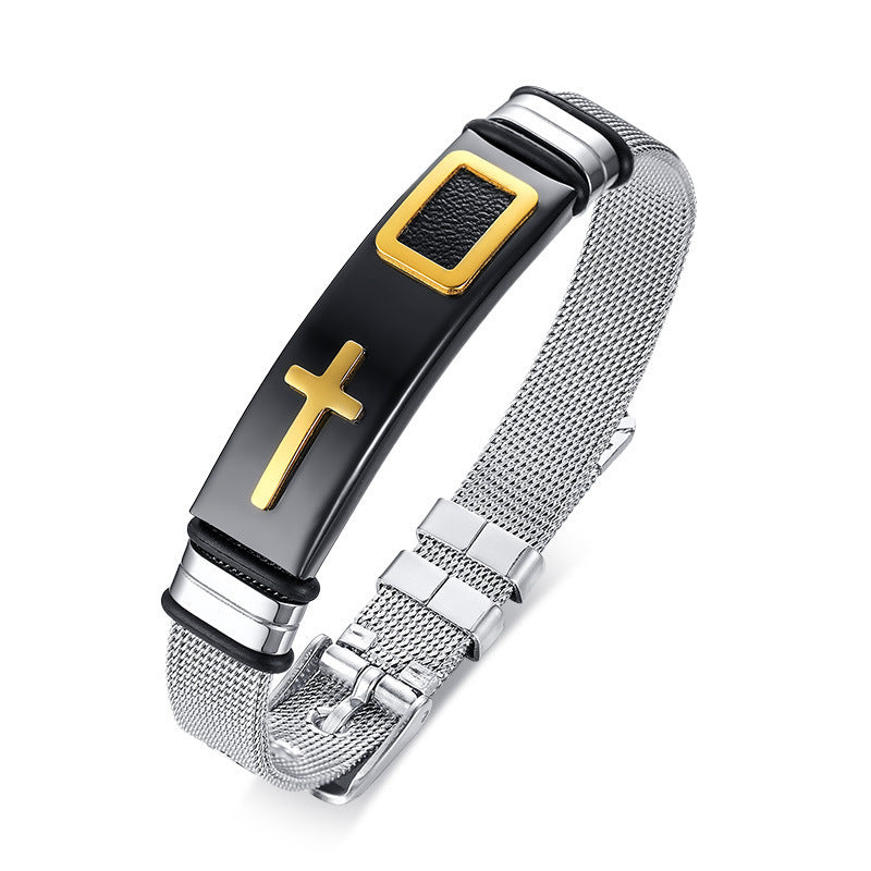 Stainless Steel Cross Mesh Bracelet Korean Version Adjustable Jewelry for Men