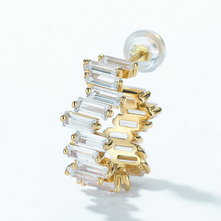 S925 Sterling Silver Gold-Plated Geometric Stud Earrings