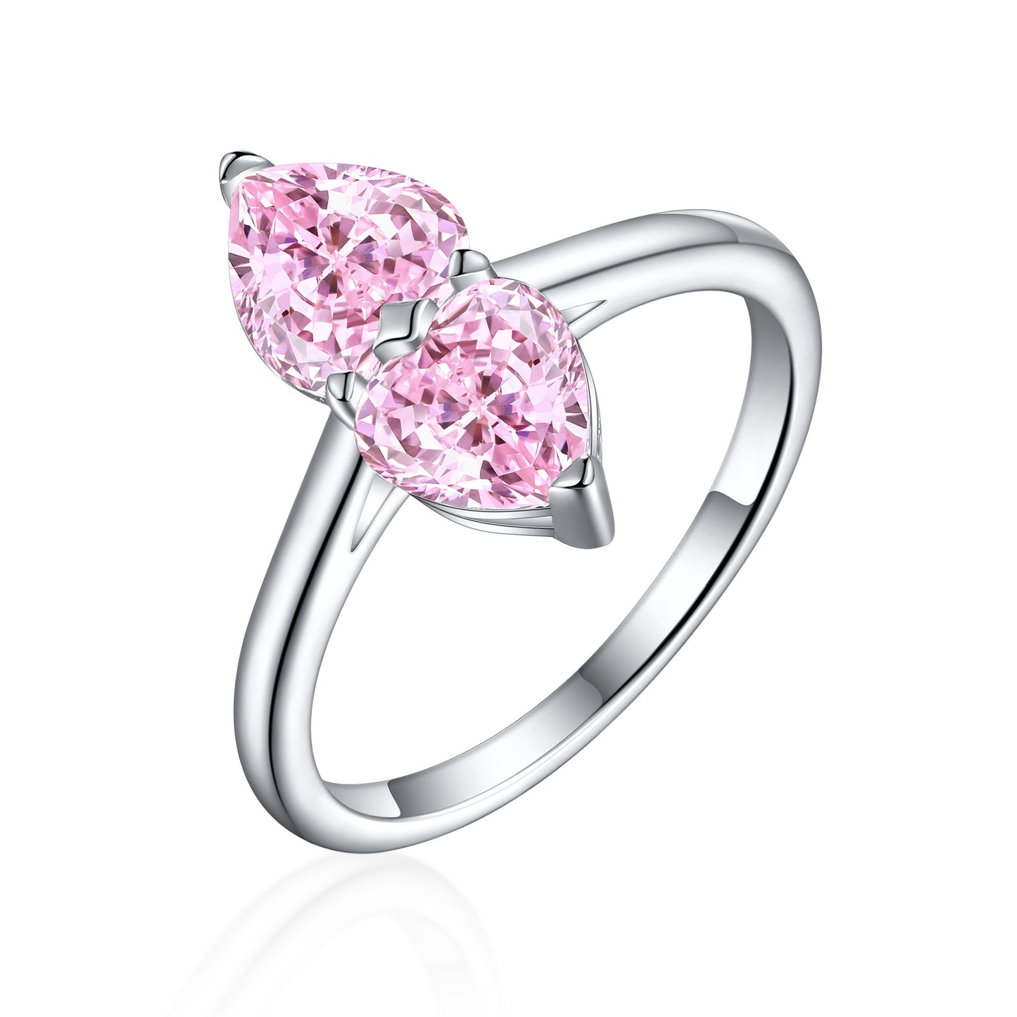 New S925 Sterling Silver Double Heart Love Ring with Zircon