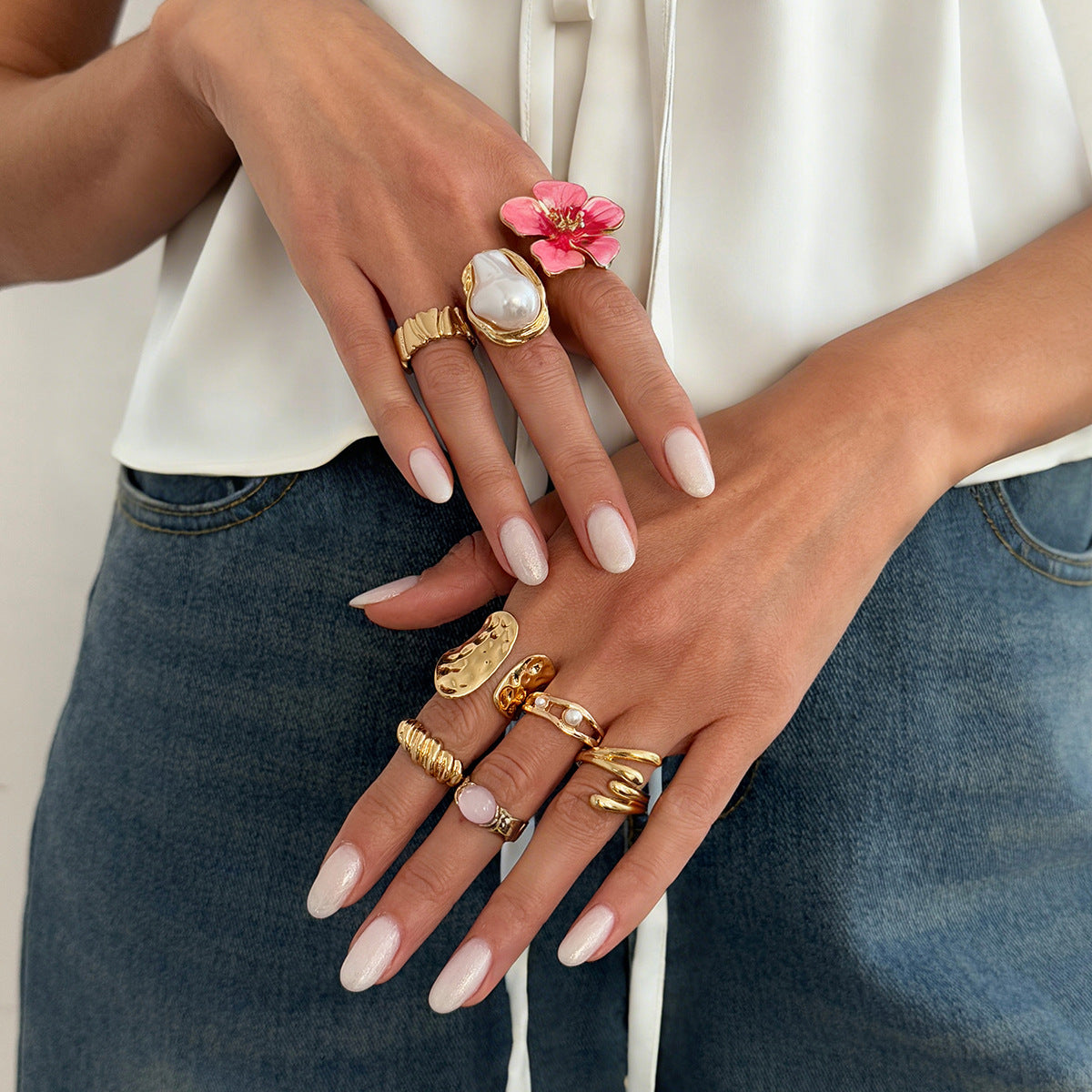 Planderful Vienna Verve Baroque Pearl Ring With Opening Feature Pastoral Pink Flower Statement For Women