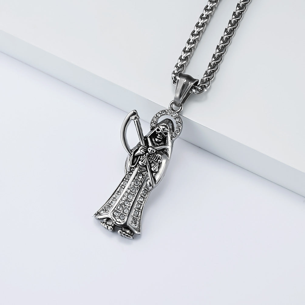 Planderful Titanium Steel Sickle Reaper Necklace For Men Edgy Gothic Hip Hop Style Pendant Protection
