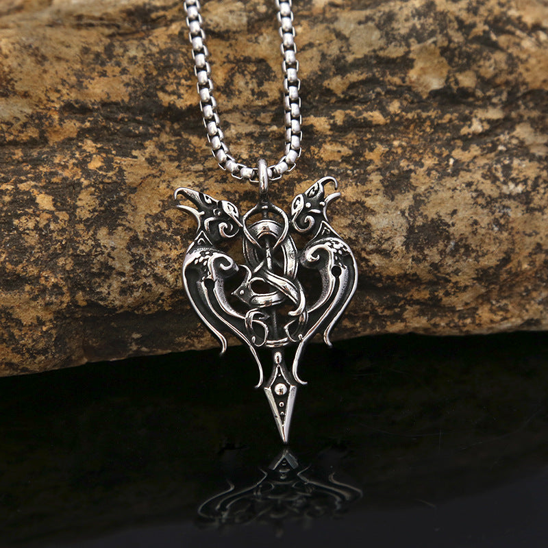 Foreign Trade Retro Stainless Steel Personalized Couple Necklace Titanium Steel Viking Gemini Pendant for Men