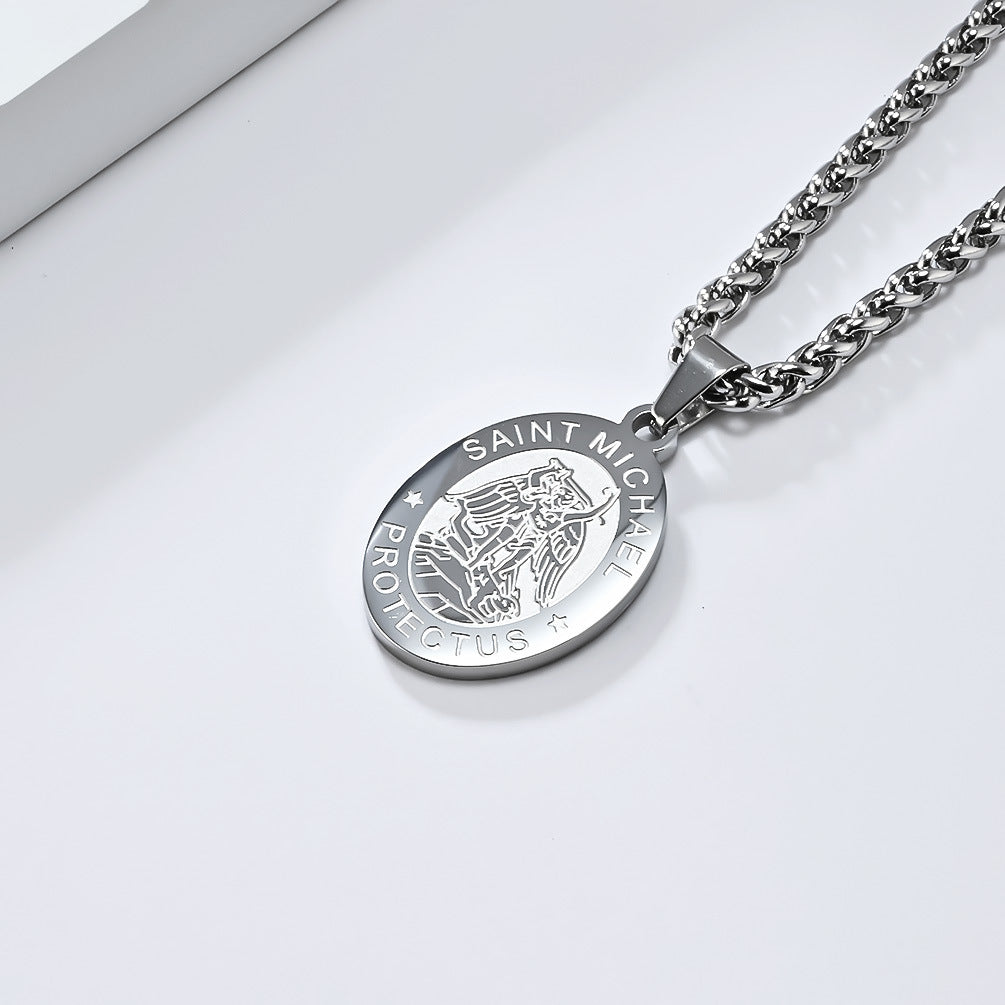 St. Michael the Archangel Titanium Steel Pendant Necklace for Men and Women Holiday Gifts