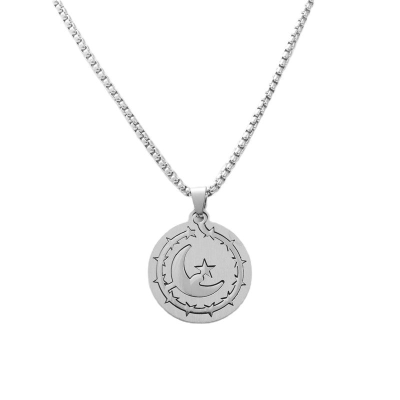 Personalized Retro Titanium Steel Moon and Star Pendant Necklace for Men