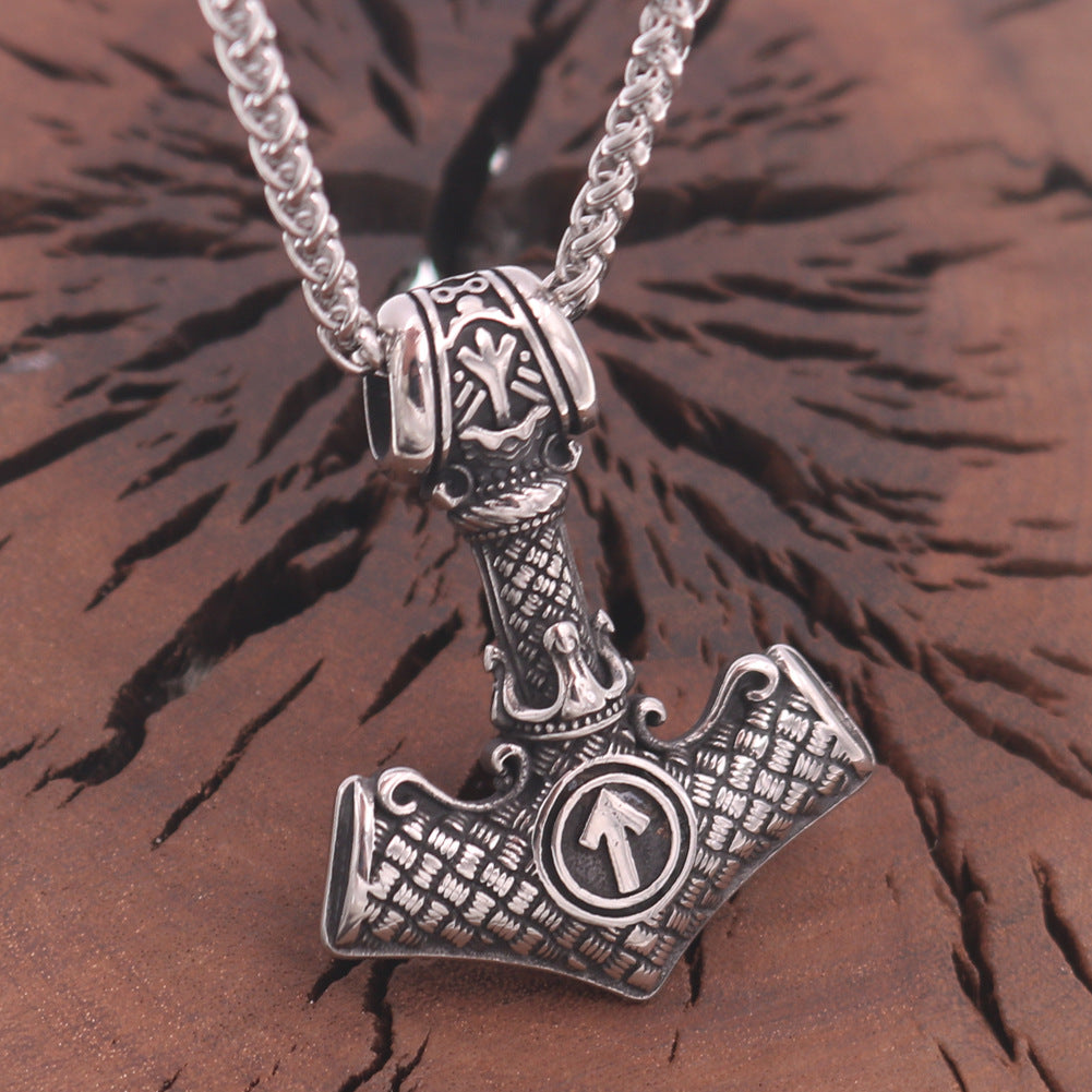 Norse Legacy Titanium Steel Pendant with Odin Rune Necklace - Men's Viking Jewelry
