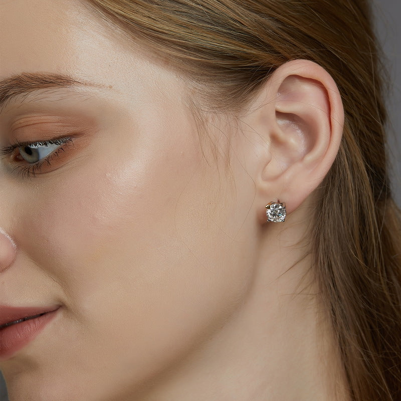 S925 Sterling Silver Moissanite Geometric 7.5 × 7.5 mm Stud Earrings