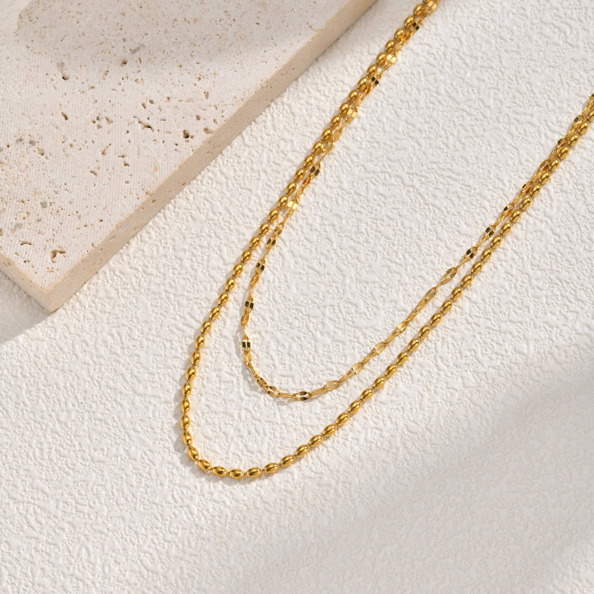 Stainless Steel Lip Chain Olive Bead Chain Double Necklace Collarbone Chain Gold