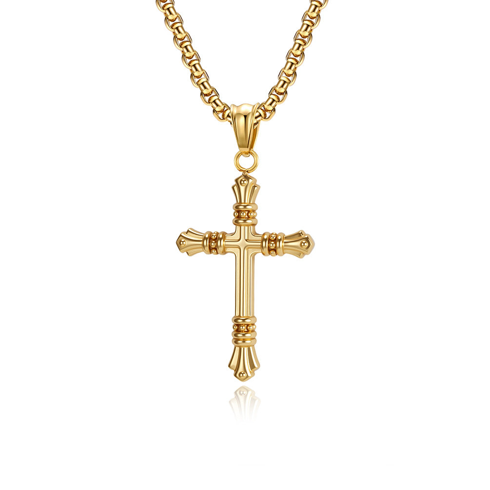 Planderful Titanium Cross Necklace for Men Retro Punk Style