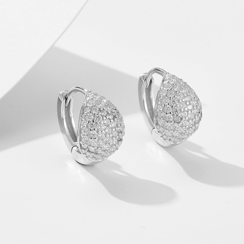 Micro-Inlaid Zircon Circle Ear Buckle S925 Sterling Silver Geometric Full Zircon Earrings