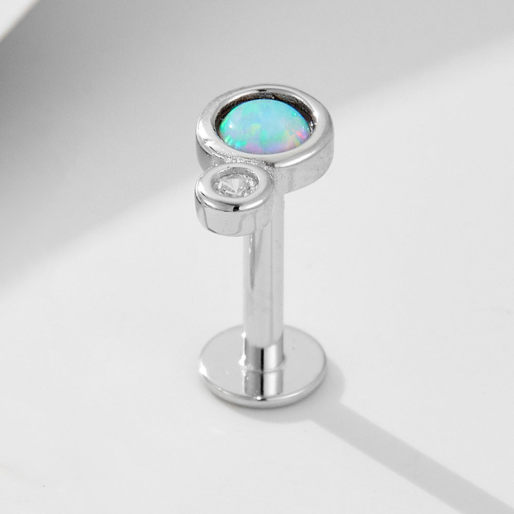 Planderful Opal Stud Earrings Premium Sterling Silver S925 Flat Head Threaded Ear Bone Jewelry For Sensitive Ears