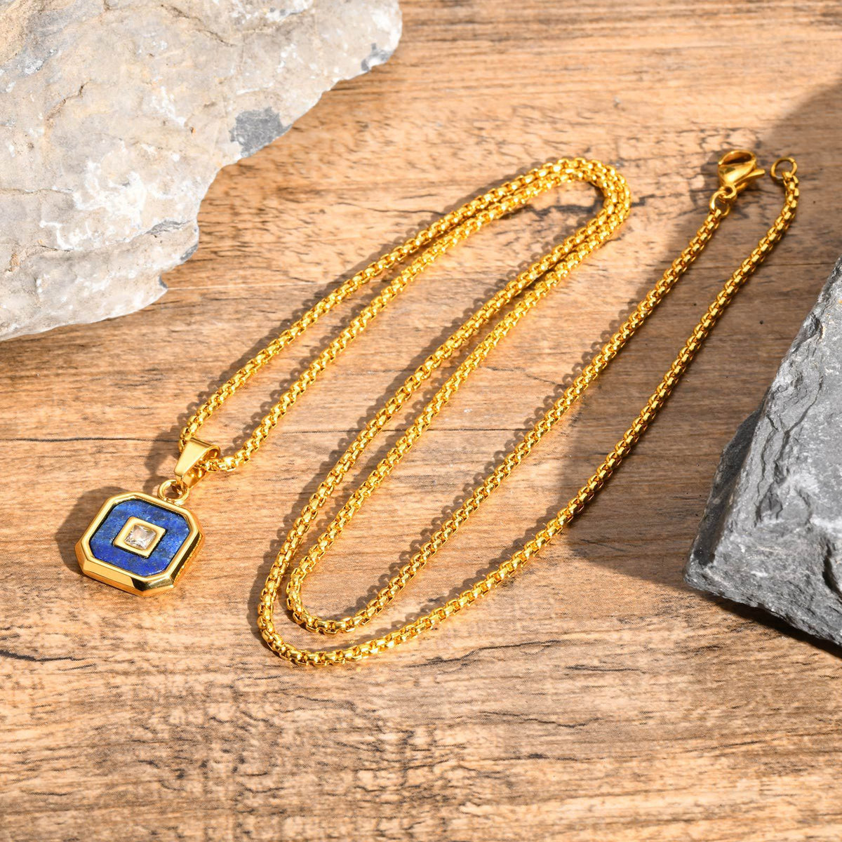 Lapis Lazuli Zircon Stainless Steel Necklace for Men