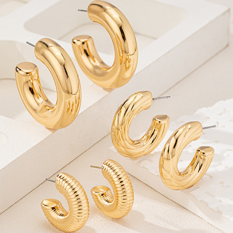 Planderful Vienna Verve Earrings Set – Fashionable Metal Texture Design