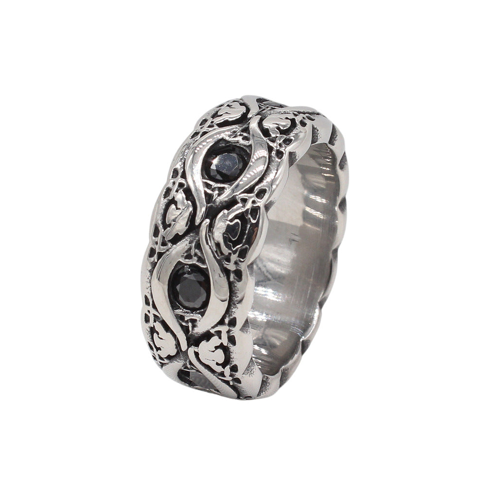 Planderful Jewelry Zircon Ring In Titanium Steel Retro European Inspired Personalized