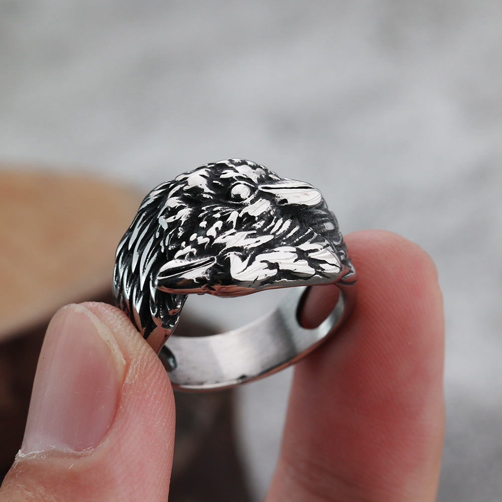 Foreign Trade New Viking Double-Headed Crow Stainless Steel Ring for Men