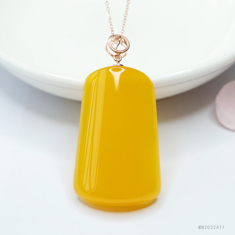 Yellow Chalcedony Irregular Peace Plaque Silver Pendant — No Chain