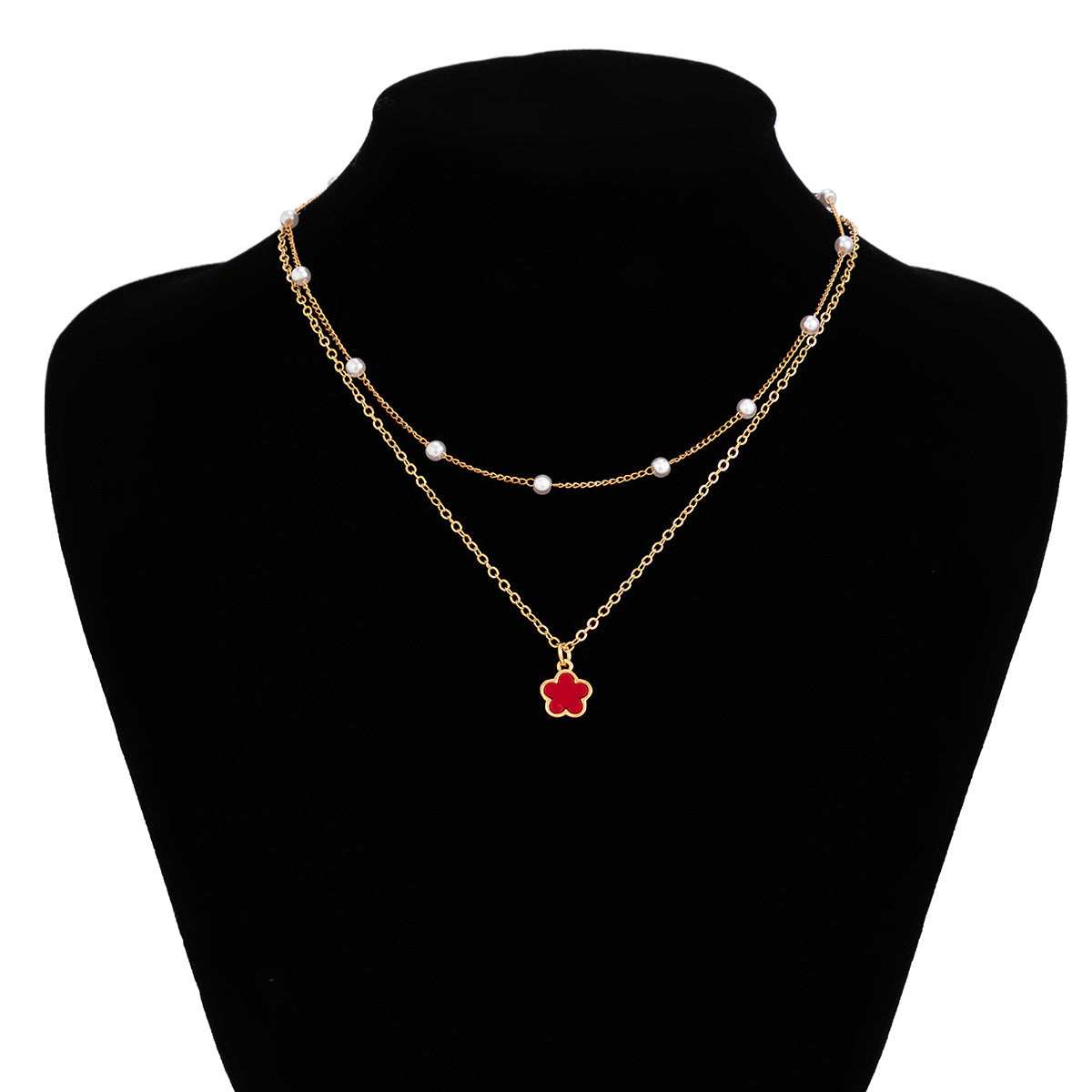 Five-Petal Blossom Necklace Featuring Faux Pearl Beads