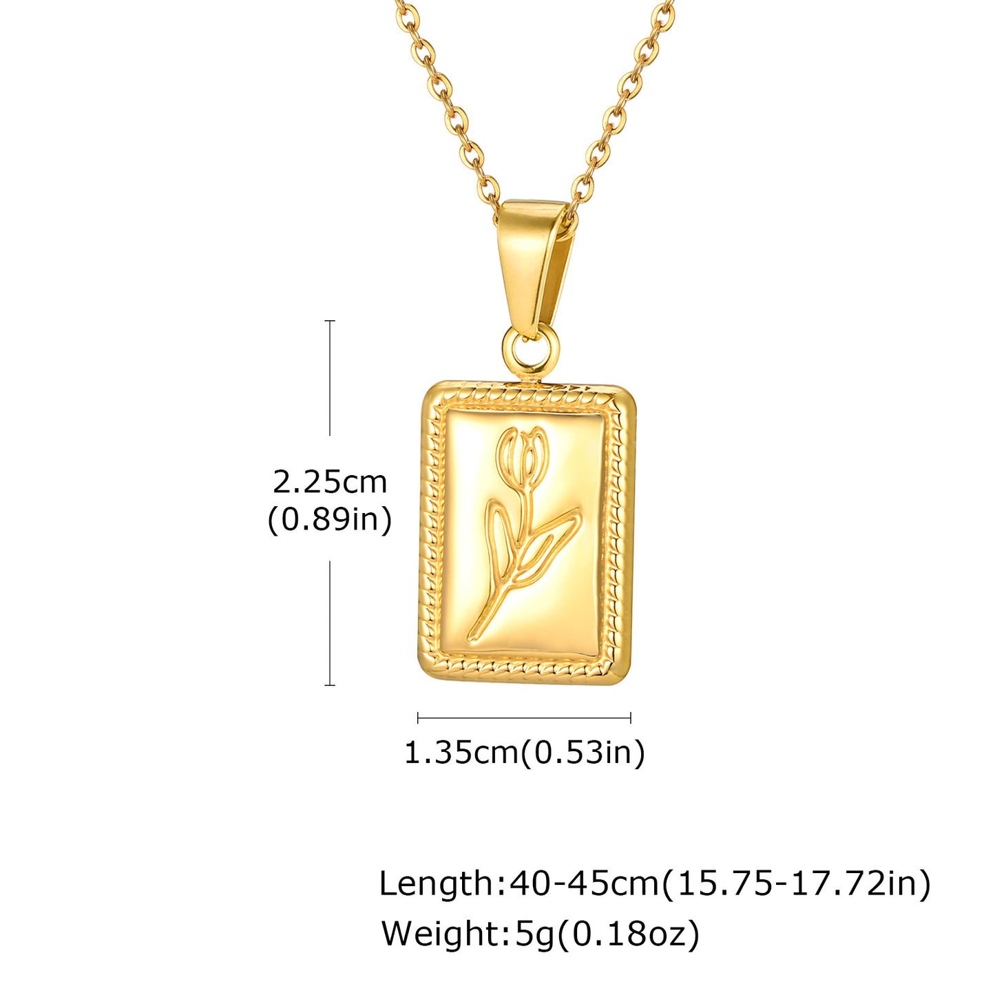 Jewelry Stainless Steel Embossed Tulip Pendant Gold Necklace