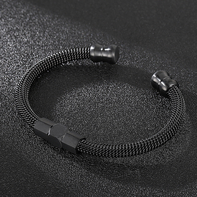 Rock Hip-Hop Spring Cable Opening Titanium Steel Men's Bracelet