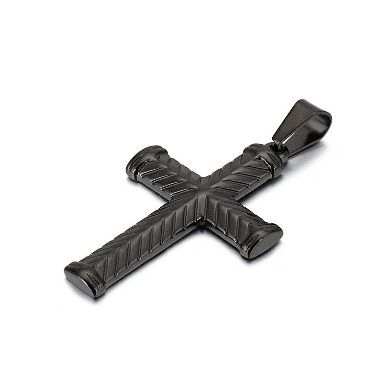 Planderful European And American Retro Titanium Steel Pattern Cross Necklace For Men Durable Pendant