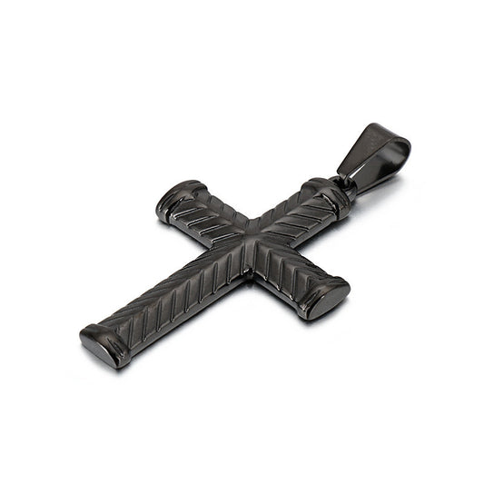 Planderful European And American Retro Titanium Steel Pattern Cross Necklace For Men Durable Pendant