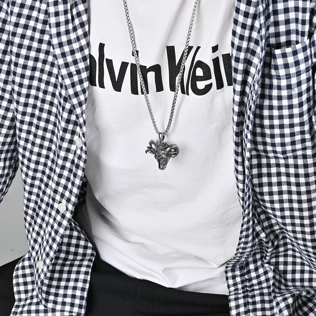 Cross-Border European and American Retro Goat Head Necklace