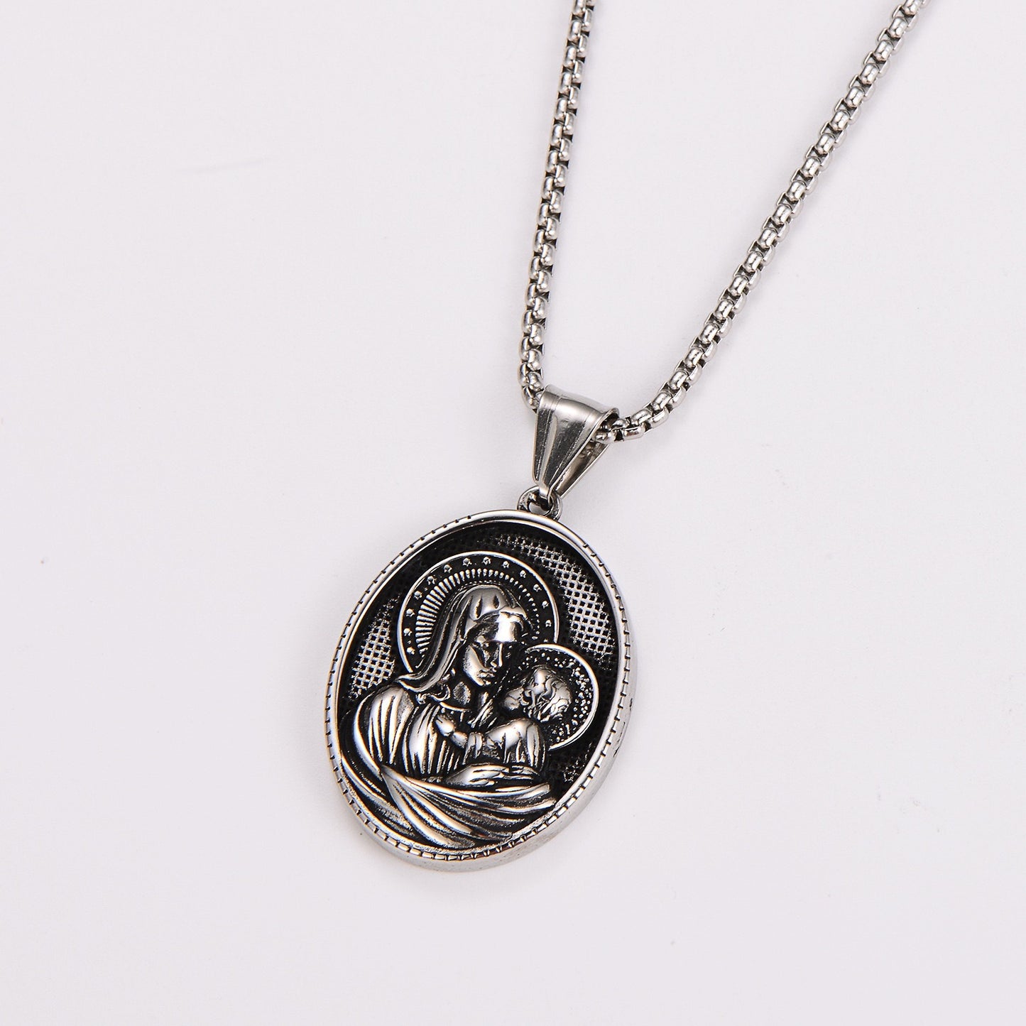 1. Pvanderful Virgin Mary Pendant Necklace Titanium Steel For Women European Retro Style Jewelry Gift