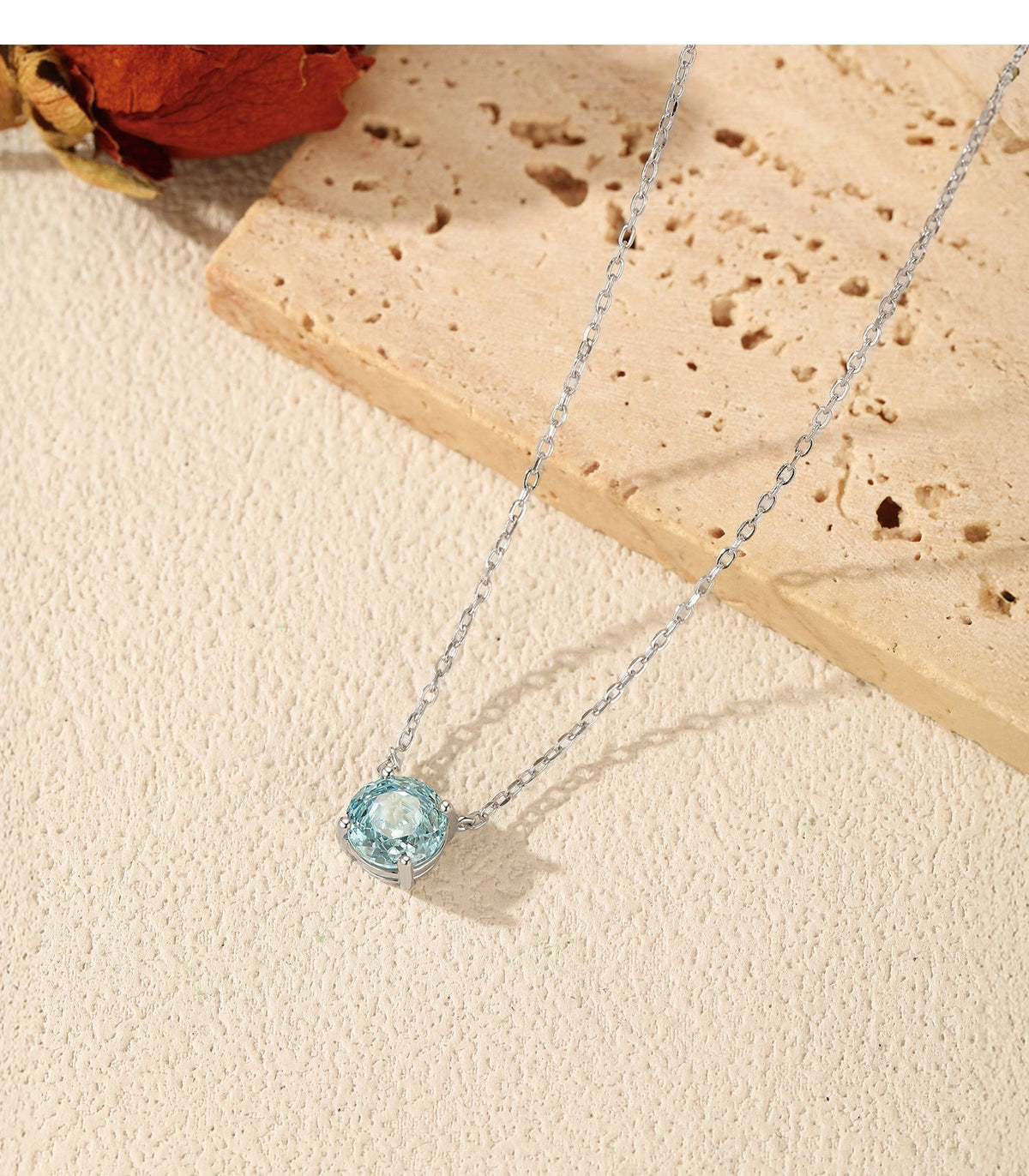 925 Sterling Silver Sea Blue Rose-Cut Necklace