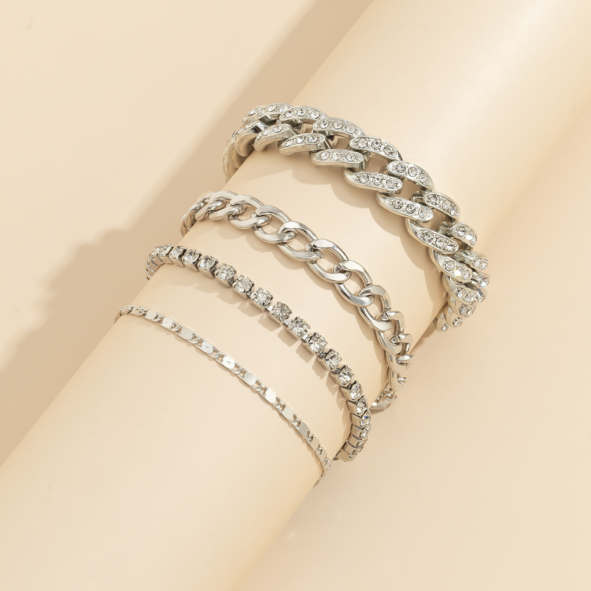Planderful Vienna Verve Cuban Link Bracelet Set For Women Dark Zircon Punk Stacked Chains Statement