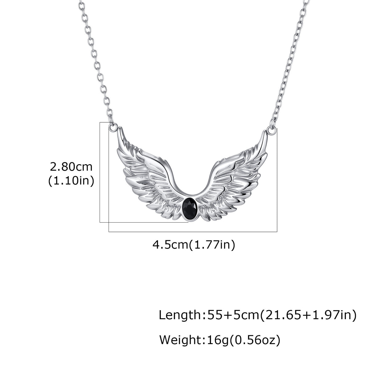 Style Men's Stainless Steel Black Zirconium Feather Wing Necklace Punk Stacked