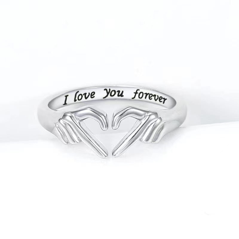 Creative Romantic Hands Heart Gesture Opening Sterling Silver Ring
