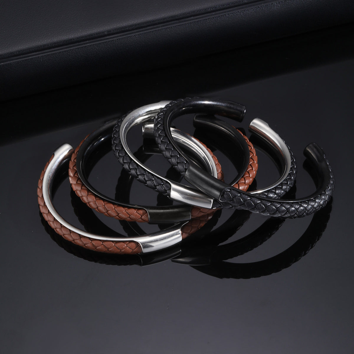 Braided Black Stainless Steel Bracelet for Men