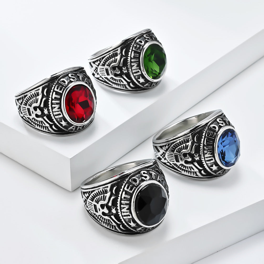 Sea Eagle Ring For Men Retro Titanium Steel Band With Zircon Emblem Planderful Everyday Genie