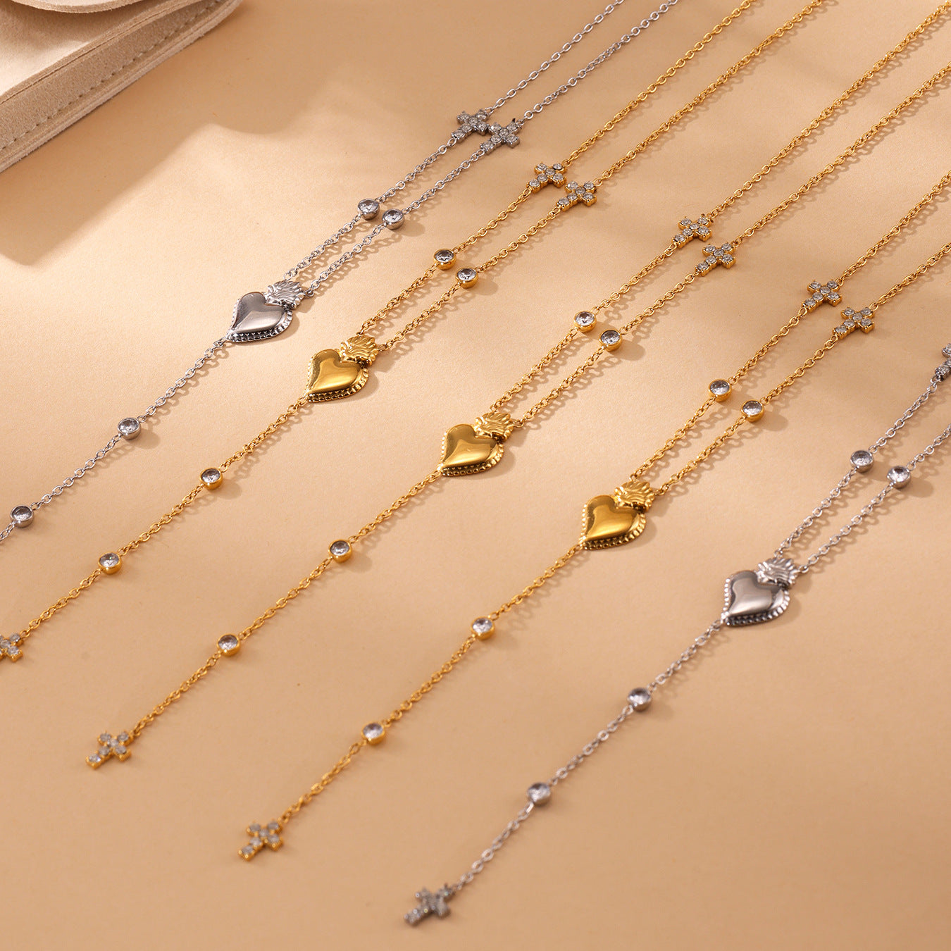 Planderful Zircon Cross Necklace Multi Layer Fringed Women