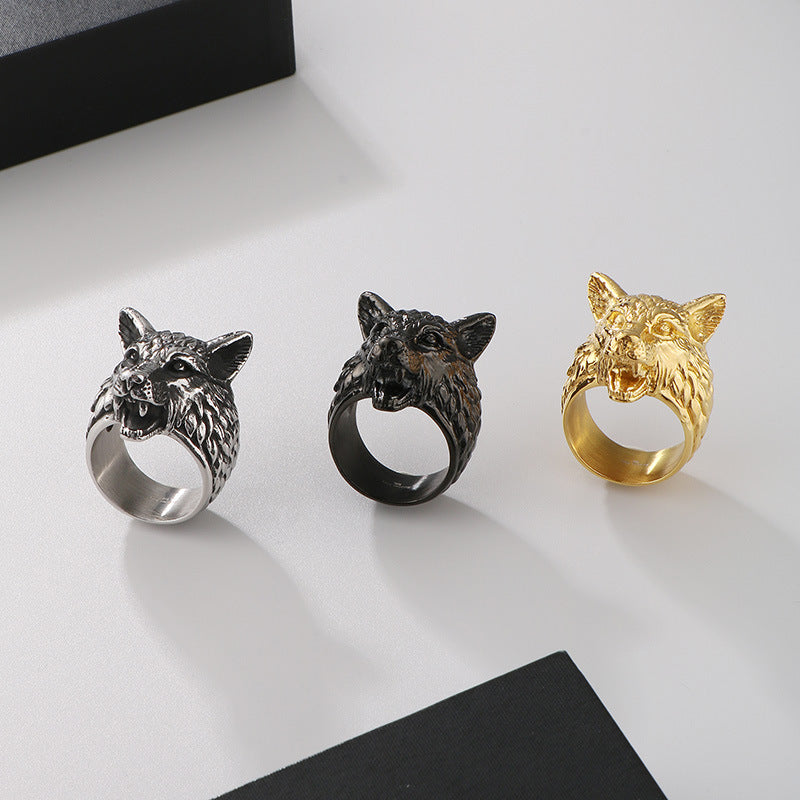 E-Commerce Popular Animal Jewelry, Punk Style Old Viking Wolf Head Stainless Steel Men's Ring