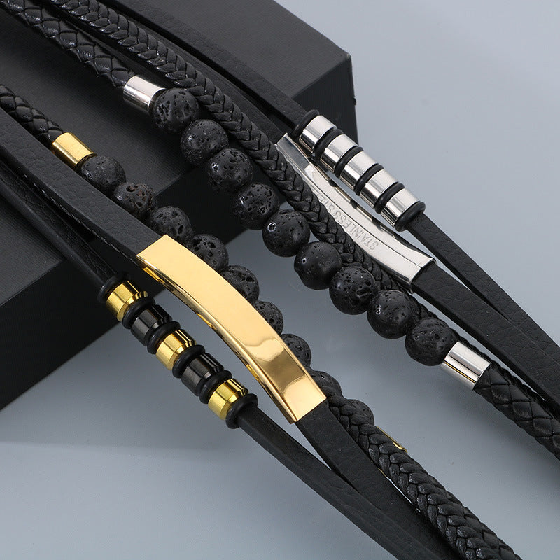 Planderful Magnetic Buckle Men's Bracelet Volcanic Stone