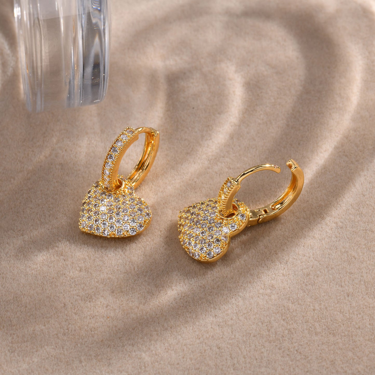 Earrings Full of Zircon Heart Earrings Gold Women's Fashion