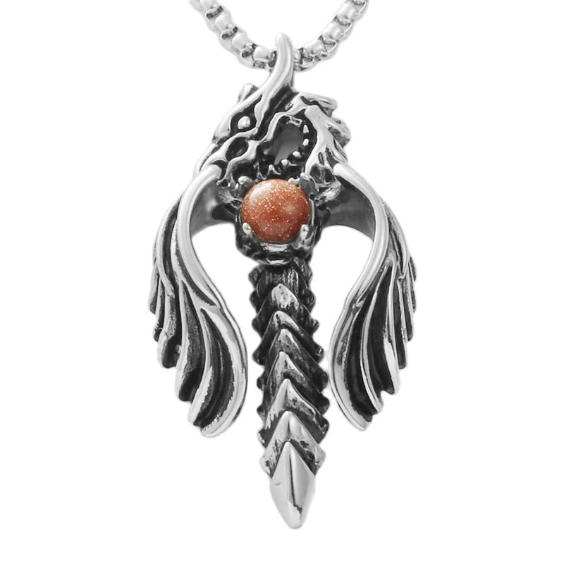 Titanium Steel Dragon Sword Pendant Necklace - Trendy Retro Design for Men