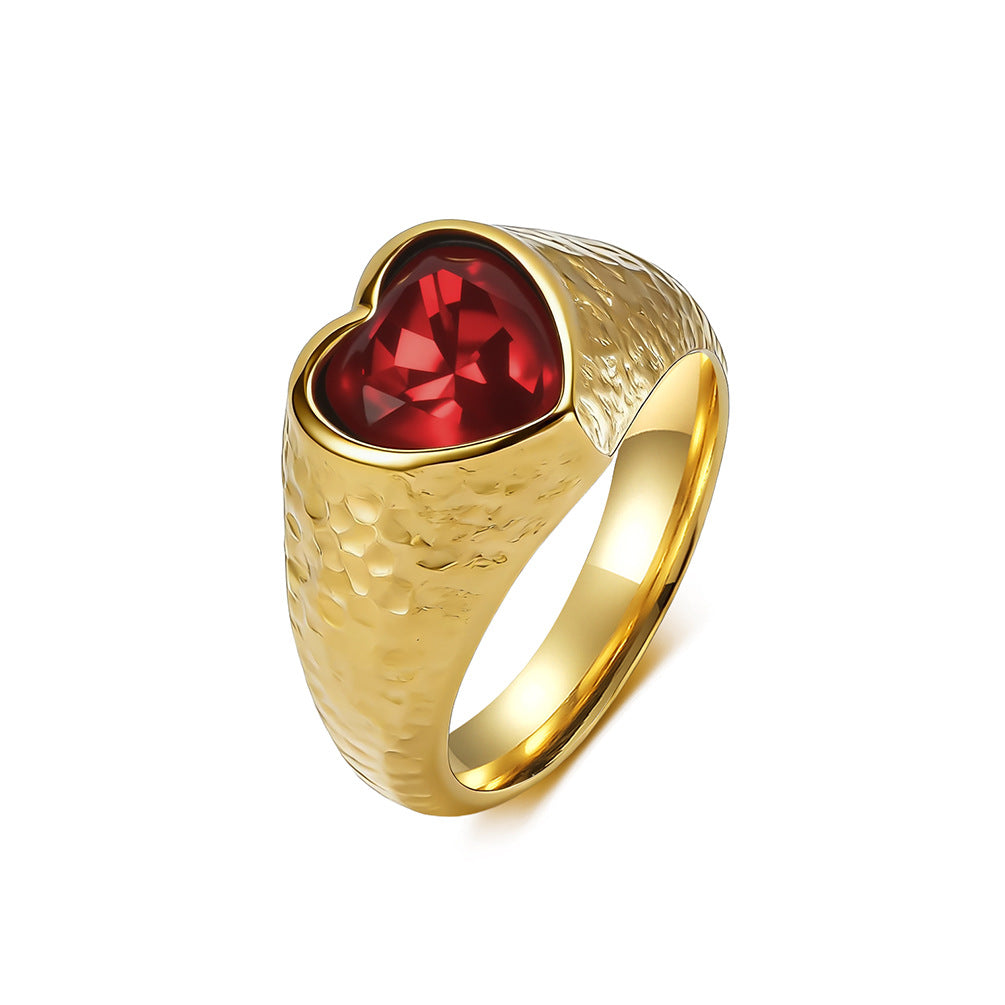 Heart Gemstone Ring Stainless Steel