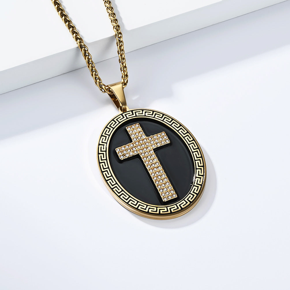 Planderful Hip Hop Cross Necklace For Men Steel Pendant Versatile Retro Punk Style
