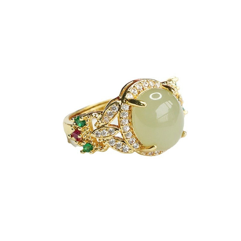 Qingshui Hetian Jade Zircon Clover Ring