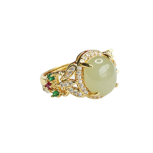 Qingshui Hetian Jade Zircon Clover Ring