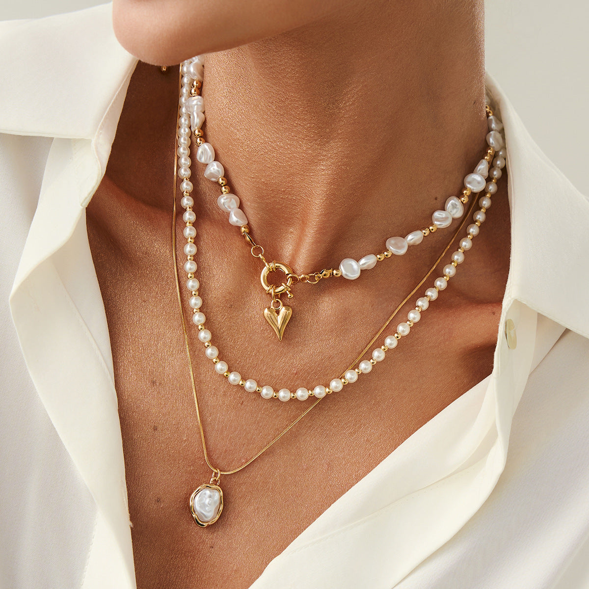 Baroque Pearl Heart Layered Necklace